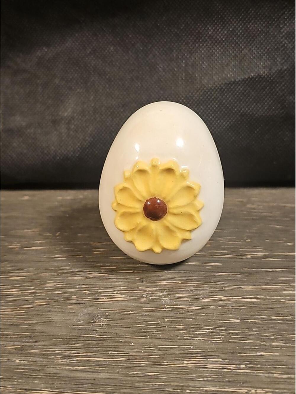 Decorative Easter Egg Ceramic Pottery Yellow Flower Daisy Hollow Floral